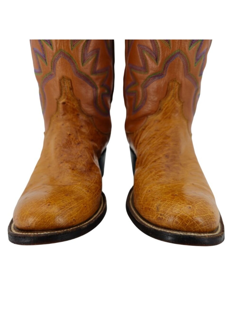 M.L. Leddys Ostrich Exotic Cowgirl Boots Womens 5B Brown Purple Green Cowboy CBC - Picture 3 of 16